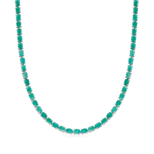 Natural Emerald Ovalcut Gemstone 14k Gold Handmade Tennis Necklace/Emerald necklace /Birthday /Christmas/Engagement/Gift For Anniversary