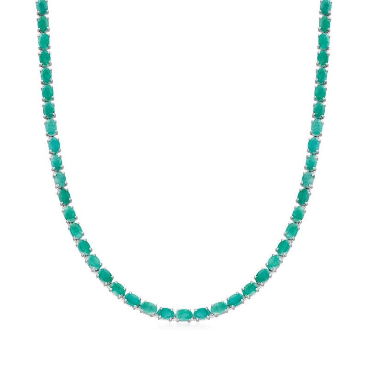 Natural Emerald Ovalcut Gemstone 14k Gold Handmade Tennis Necklace/Emerald necklace /Birthday /Christmas/Engagement/Gift For Anniversary