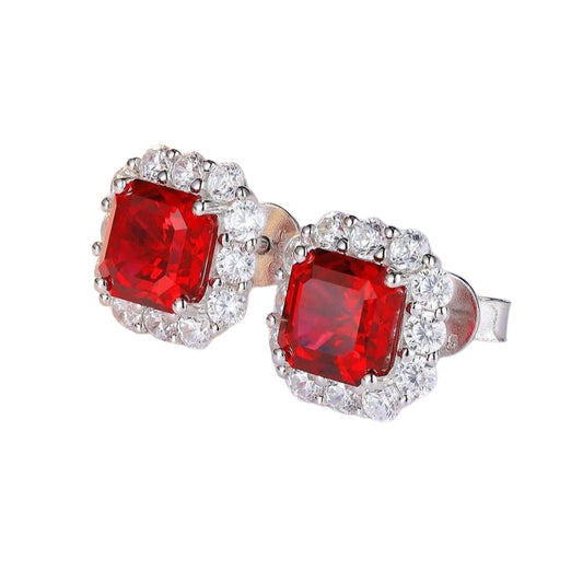 Garnet and Diamond Stud Earrings: Sterling Silver, 10k/14k Gold