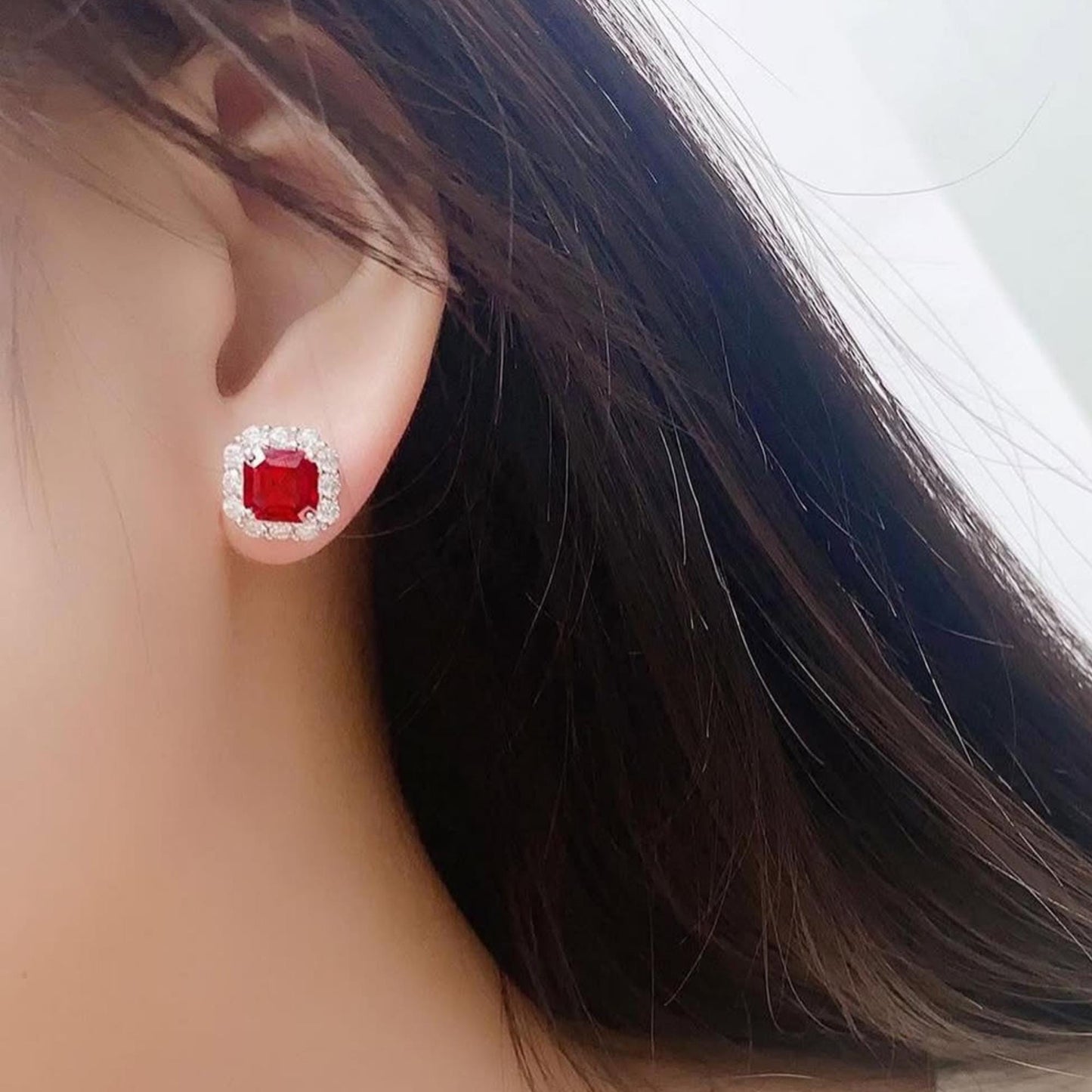 Garnet and Diamond Stud Earrings: Sterling Silver, 10k/14k Gold