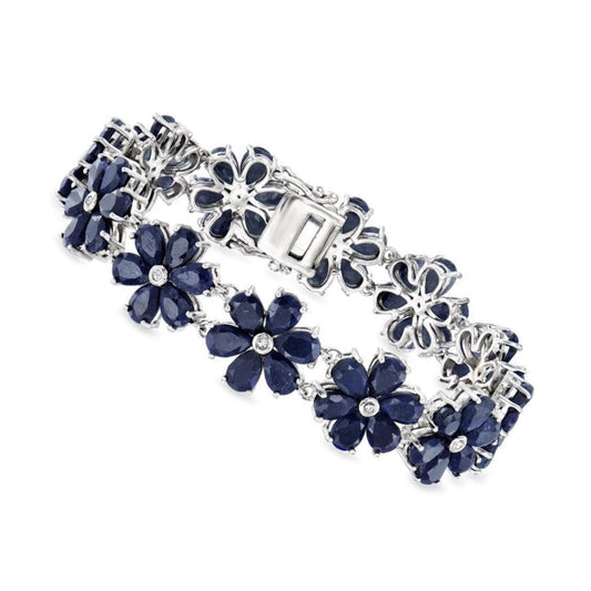 Ceylon Blue Sapphire Tennis Bracelet: Sterling Silver, 10k/14k Gold, Pear Cut