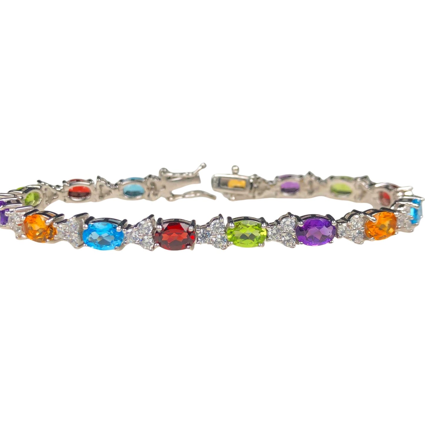 Multi-Sapphire Tennis Bracelet: 925 Sterling Silver, 6x4mm Oval Cut