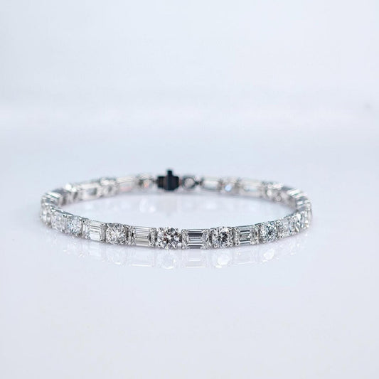 Emerald Cut Moissanite Tennis Bracelet: Sterling Silver Baguette Bridal Jewelry