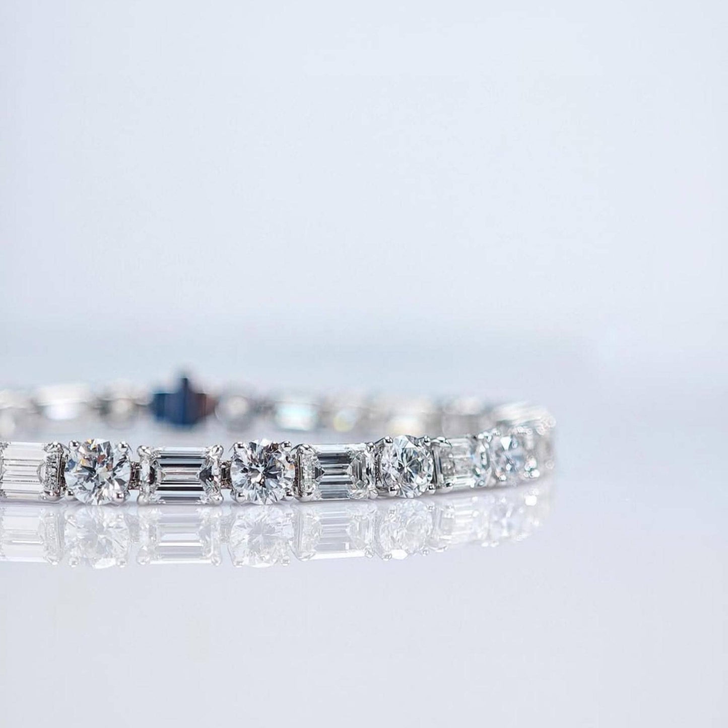Emerald Cut Moissanite Tennis Bracelet: Sterling Silver Baguette Bridal Jewelry