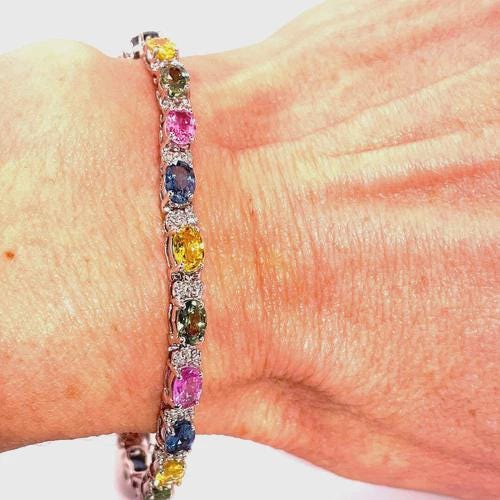 Elegant Multi Sapphire and Diamond Tennis Bracelet | Colorful Sapphire Jewelry