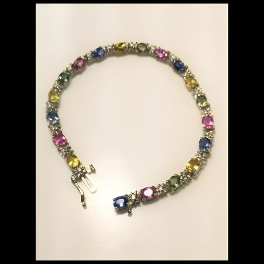 Rainbow Sapphire Star Diamond Tennis Bracelet | Multi Sapphire Tennis Bracelets for Luxe Style
