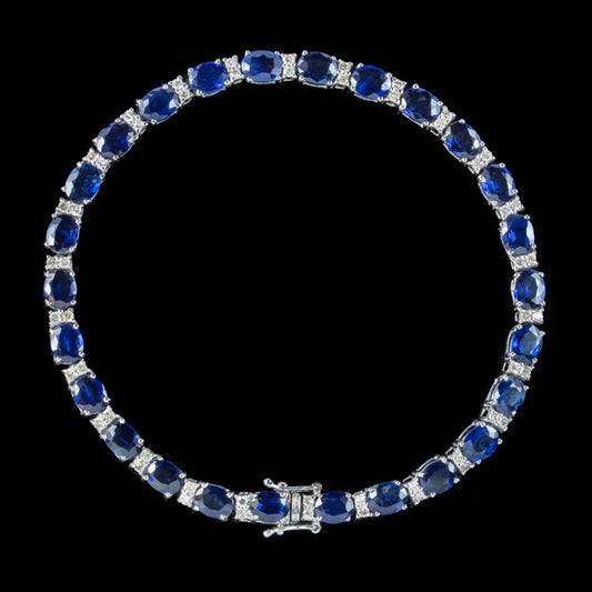 Blue Sapphire Daimond Dainty Bracelet, Blue Gemstone Bracelet, Oval Shape Sapphire Bracelet, 14k gold vermile Tennis Bracelets