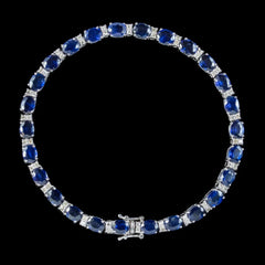 Blue Sapphire Daimond Dainty Bracelet, Blue Gemstone Bracelet, Oval Shape Sapphire Bracelet, 14k gold vermile Tennis Bracelets