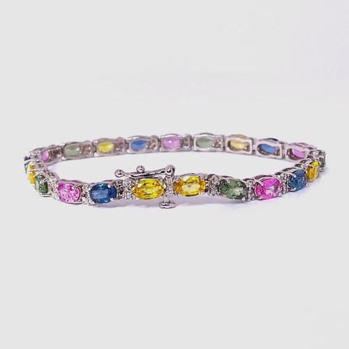 Elegant Multi Sapphire and Diamond Tennis Bracelet | Colorful Sapphire Jewelry