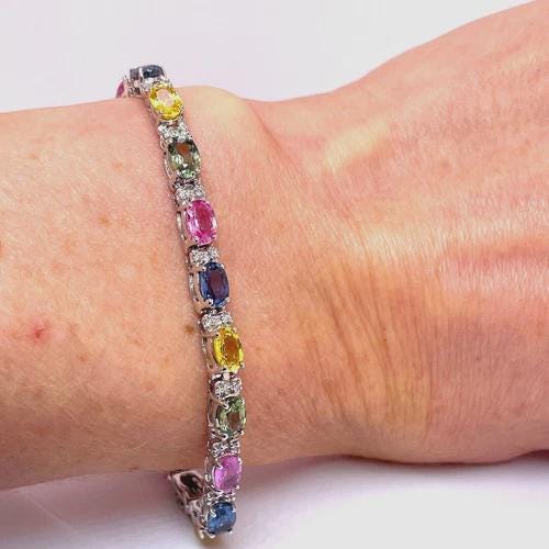 Elegant Multi Sapphire and Diamond Tennis Bracelet | Colorful Sapphire Jewelry