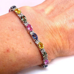 Elegant Multi Sapphire and Diamond Tennis Bracelet | Colorful Sapphire Jewelry