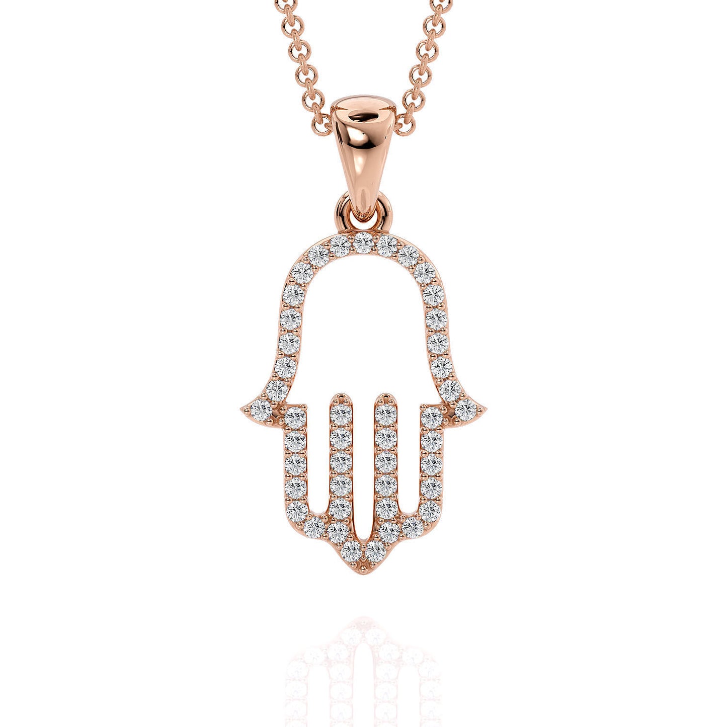 Hamsa Hand Diamond Pendant Necklace - Blessings and Good Luck