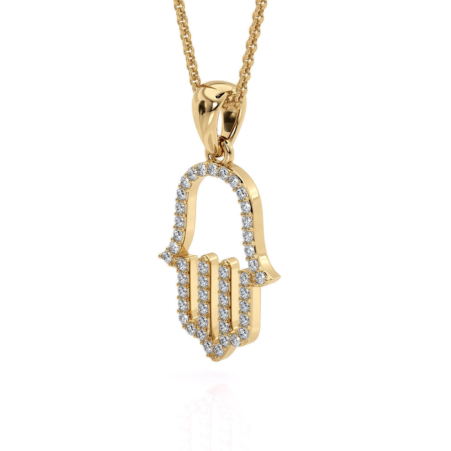 Hamsa Hand Diamond Pendant Necklace - Blessings and Good Luck