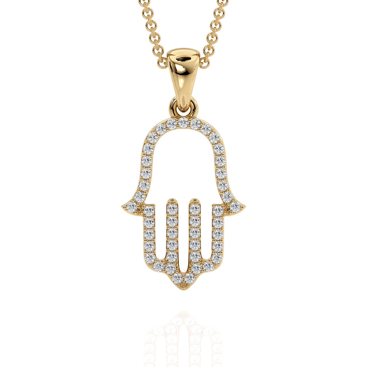 Hamsa Hand Diamond Pendant Necklace - Blessings and Good Luck