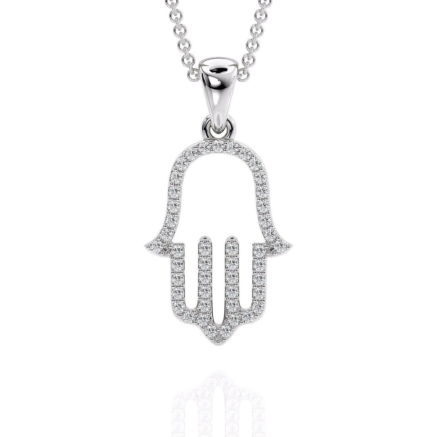 Hamsa Hand Diamond Pendant Necklace - Blessings and Good Luck