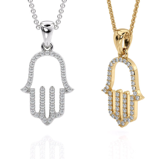 Hamsa Hand Diamond Pendant Necklace - Blessings and Good Luck