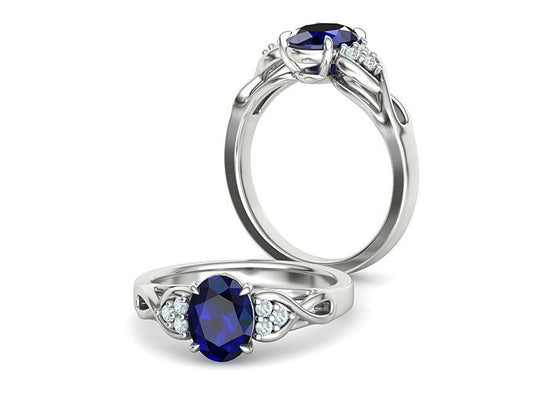 925 Sterling Silver Oval Blue Sapphire and Diamond Ring - Elegant Jewelry