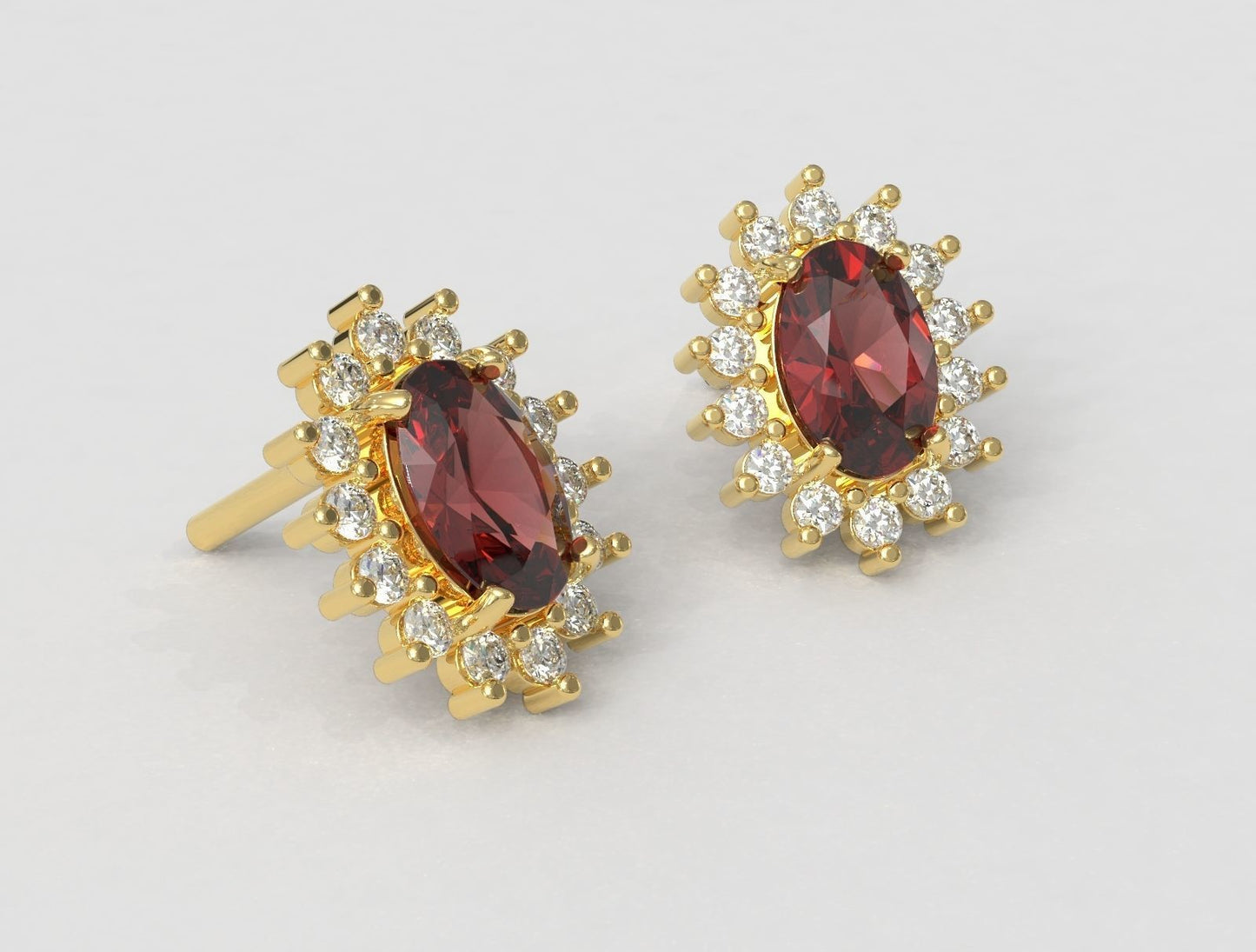 Oval Garnet and Diamond Jewellery Set Garnet Ring Garnet Earring And Garnet Necklace JewellerySet