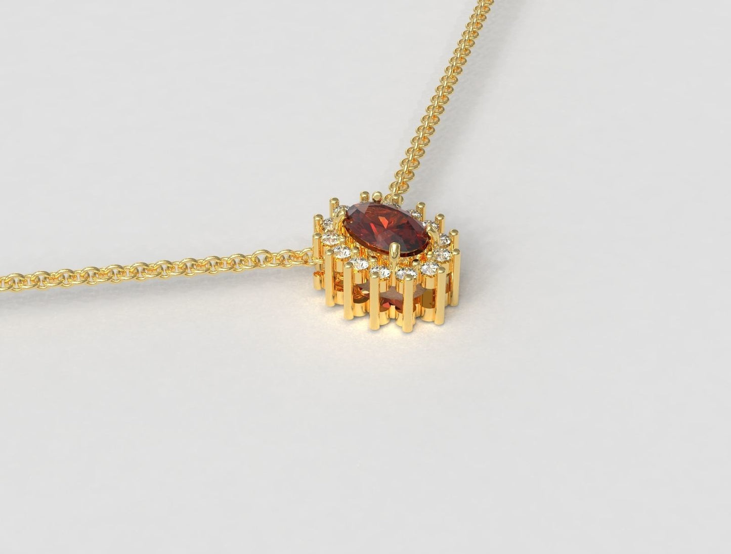 Oval Garnet and Diamond Jewellery Set Garnet Ring Garnet Earring And Garnet Necklace JewellerySet