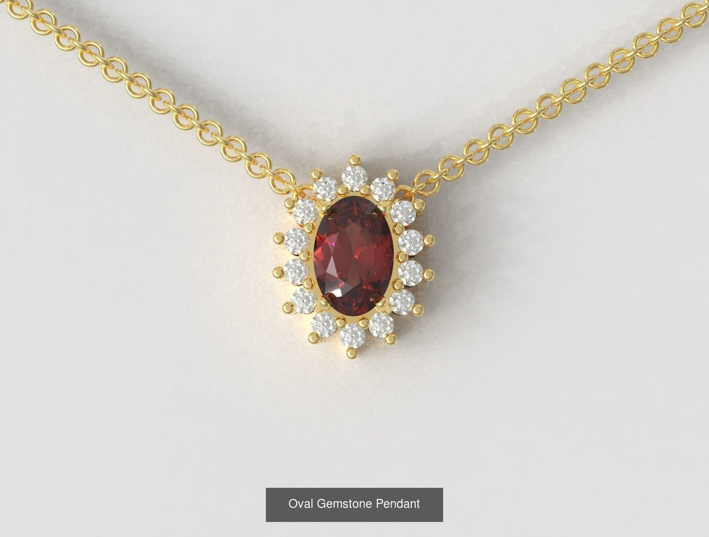 Oval Garnet and Diamond Jewellery Set Garnet Ring Garnet Earring And Garnet Necklace JewellerySet